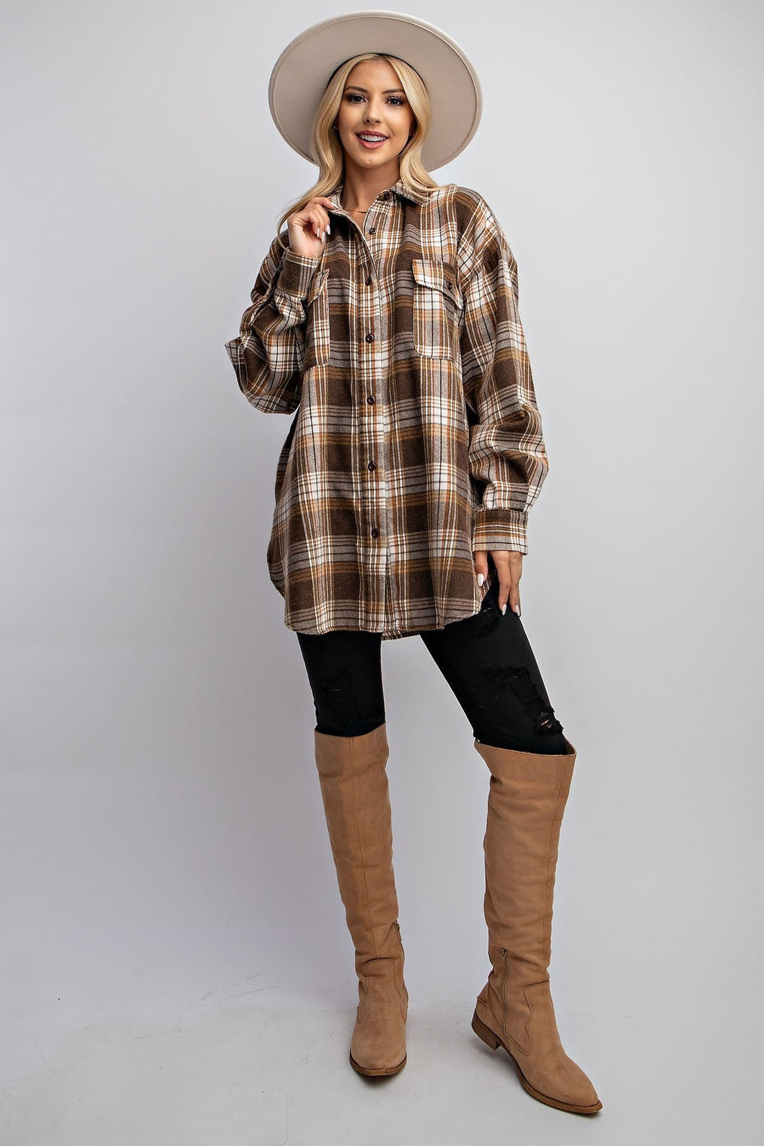 Washed Plaid Button Down Shirt - Passion 4 Fashion USA