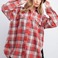 Washed Plaid Button Down Shirt - Passion 4 Fashion USA