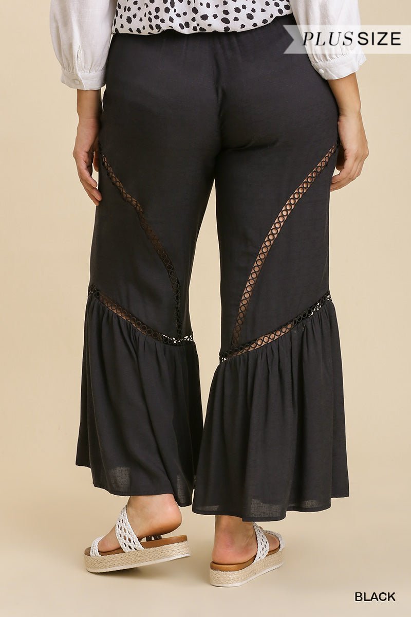 Wide Leg Elastic Waist Lace Tape Pants - Passion 4 Fashion USA