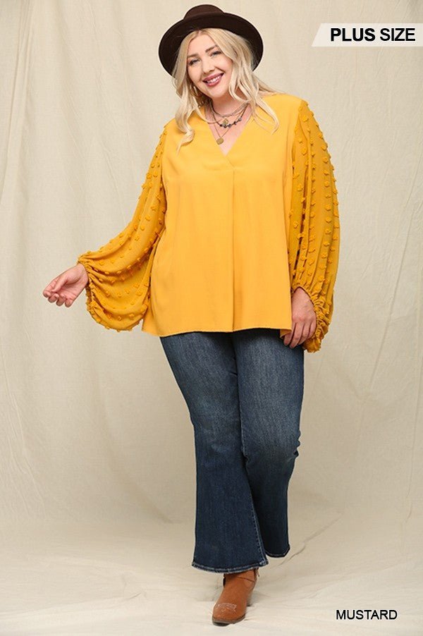 Woven And Textured Chiffon Top With Voluminous Sheer Sleeves - Passion 4 Fashion USA