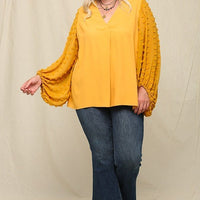 Woven And Textured Chiffon Top With Voluminous Sheer Sleeves - Passion 4 Fashion USA