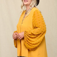 Woven And Textured Chiffon Top With Voluminous Sheer Sleeves - Passion 4 Fashion USA