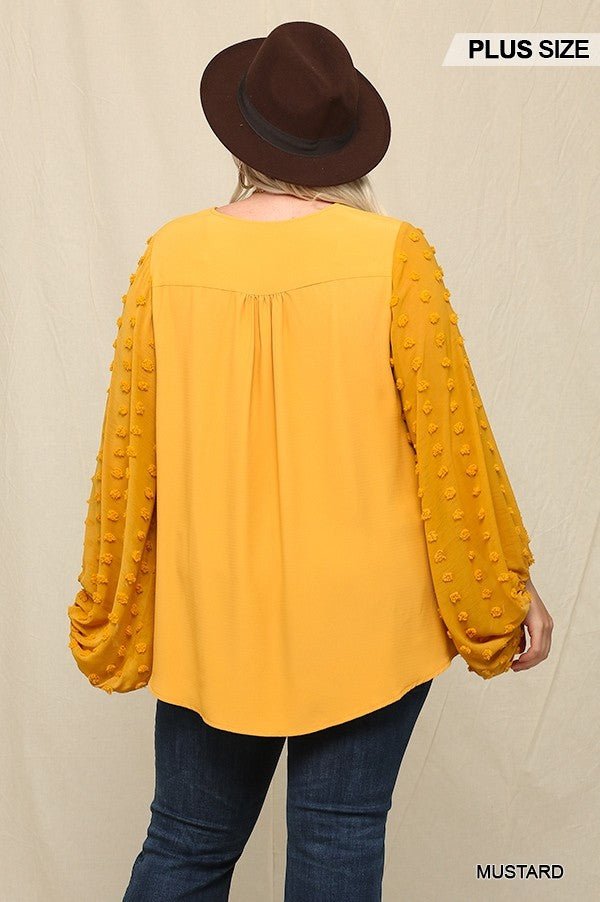 Woven And Textured Chiffon Top With Voluminous Sheer Sleeves - Passion 4 Fashion USA