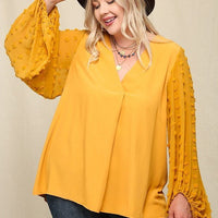 Woven And Textured Chiffon Top With Voluminous Sheer Sleeves - Passion 4 Fashion USA