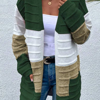 FASHION BIG POCKET COLOR MATCHING CARDIGAN