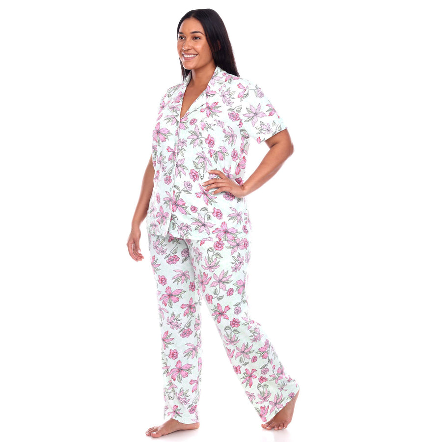 Plus Size Short Sleeve & Pants Tropical Pajama Set