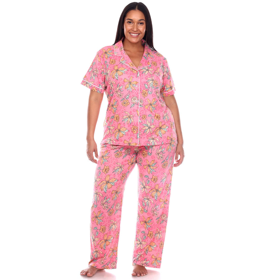 Plus Size Short Sleeve & Pants Tropical Pajama Set