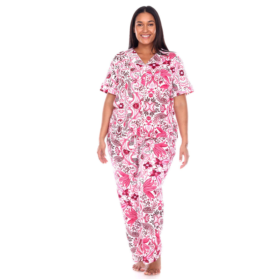 Plus Size Short Sleeve & Pants Tropical Pajama Set