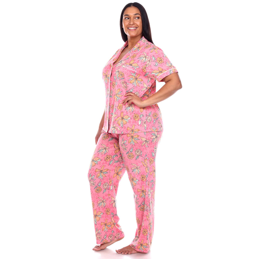 Plus Size Short Sleeve & Pants Tropical Pajama Set