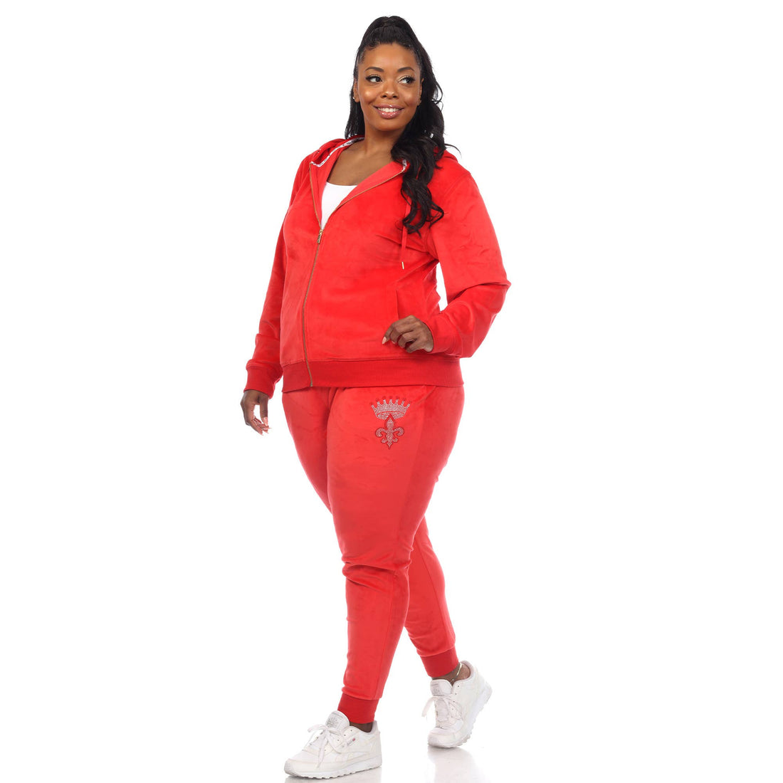 Plus Size Rhinestone 2 Piece Velour Tracksuit Set