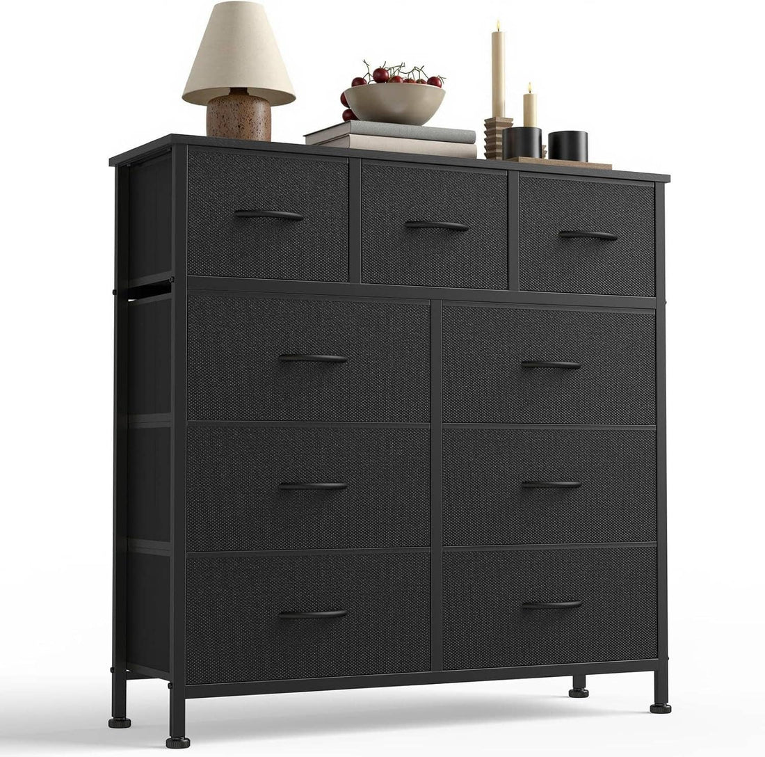 Matte Black Nine Drawer Dresser With Durable Fabric