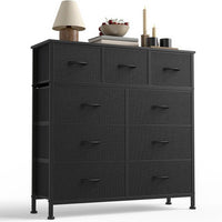 Matte Black Nine Drawer Dresser With Durable Fabric