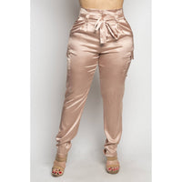 PLUS SIZE SATIN CARGO TROUSERS