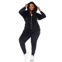 Plus Size Rhinestone 2 Piece Velour Tracksuit Set