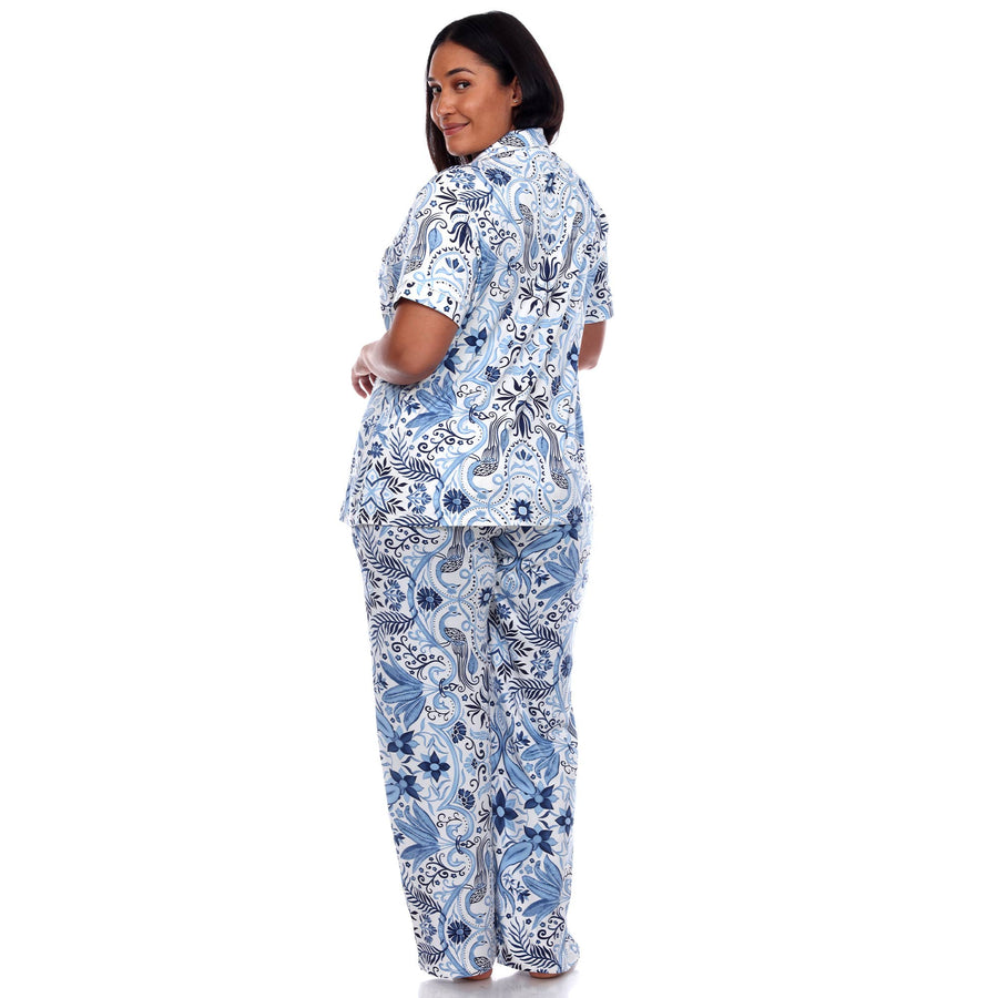 Plus Size Short Sleeve & Pants Tropical Pajama Set