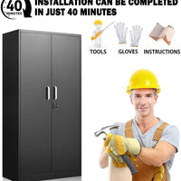 Black Metal Storage Cabinet With Locking Adjustable Shelves