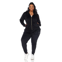 Plus Size Rhinestone 2 Piece Velour Tracksuit Set