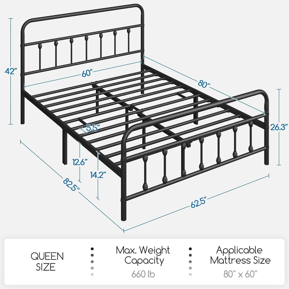 Queen Size Metal Platform Bed Frame With Storage Black