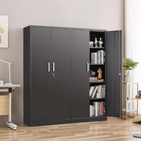 Black Metal Storage Cabinet With Locking Adjustable Shelves