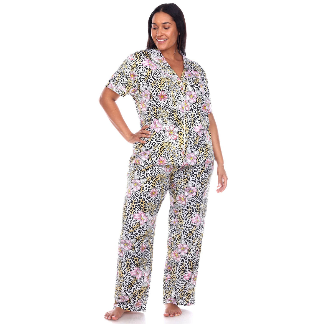 Plus Size Short Sleeve & Pants Tropical Pajama Set