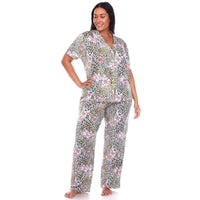 Plus Size Short Sleeve & Pants Tropical Pajama Set