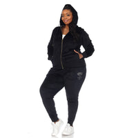 Plus Size Rhinestone 2 Piece Velour Tracksuit Set