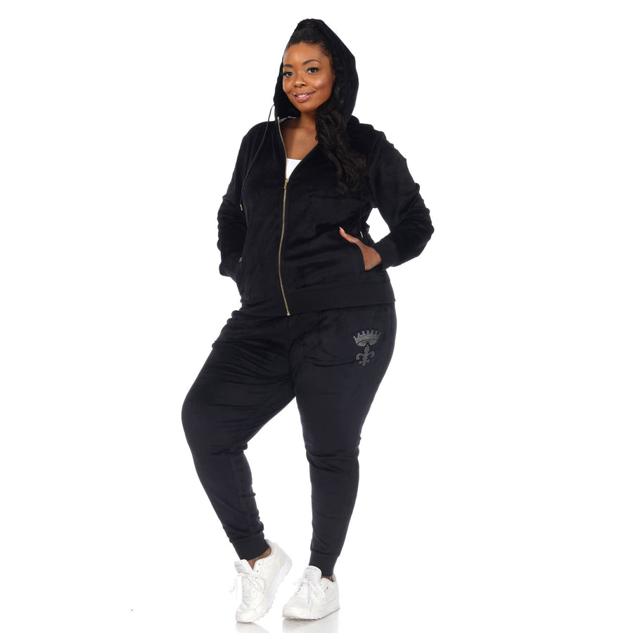 Plus Size Rhinestone 2 Piece Velour Tracksuit Set