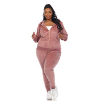 Plus Size Rhinestone 2 Piece Velour Tracksuit Set