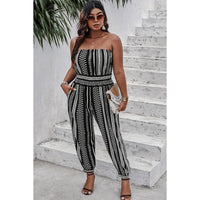 Plus Size Print Off Shoulder Sleeveless Jumpsuit