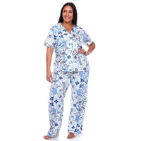 Plus Size Short Sleeve & Pants Tropical Pajama Set