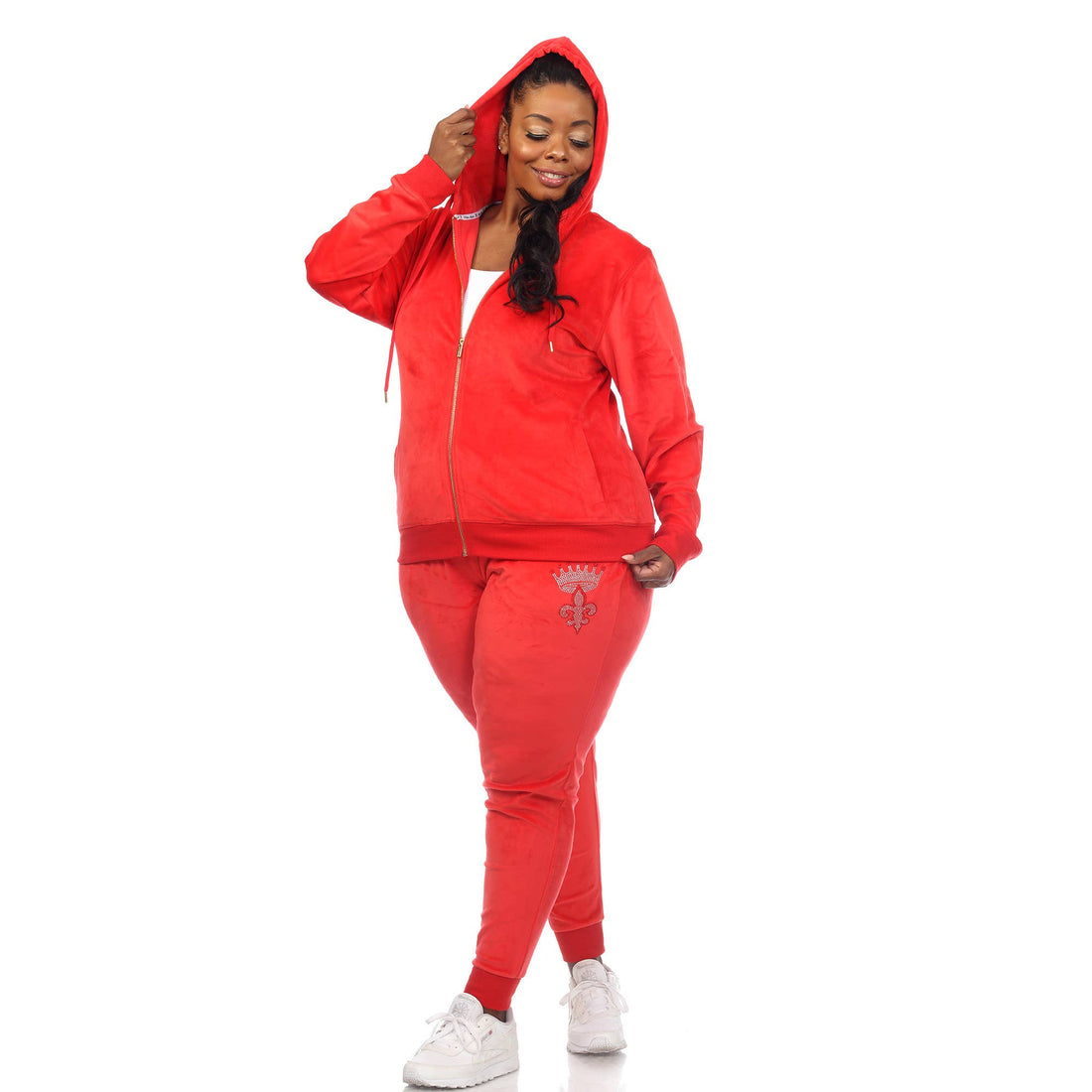 Plus Size Rhinestone 2 Piece Velour Tracksuit Set