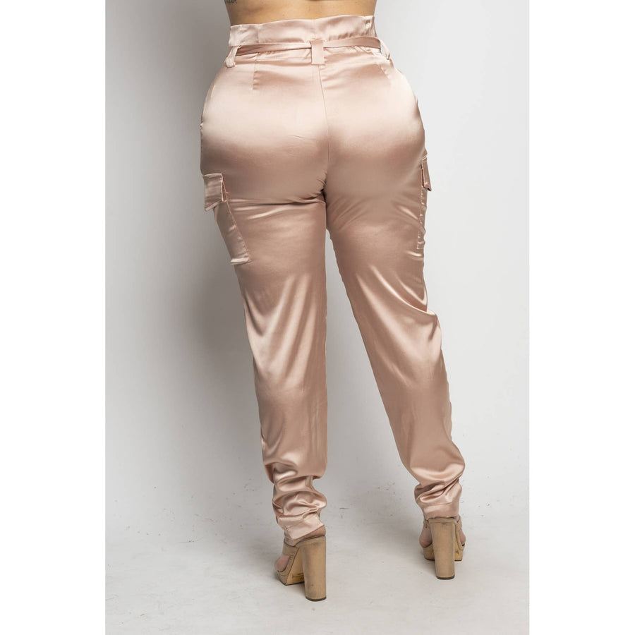 PLUS SIZE SATIN CARGO TROUSERS