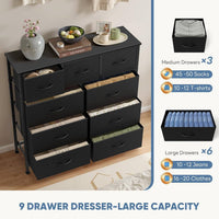 Matte Black Nine Drawer Dresser With Durable Fabric