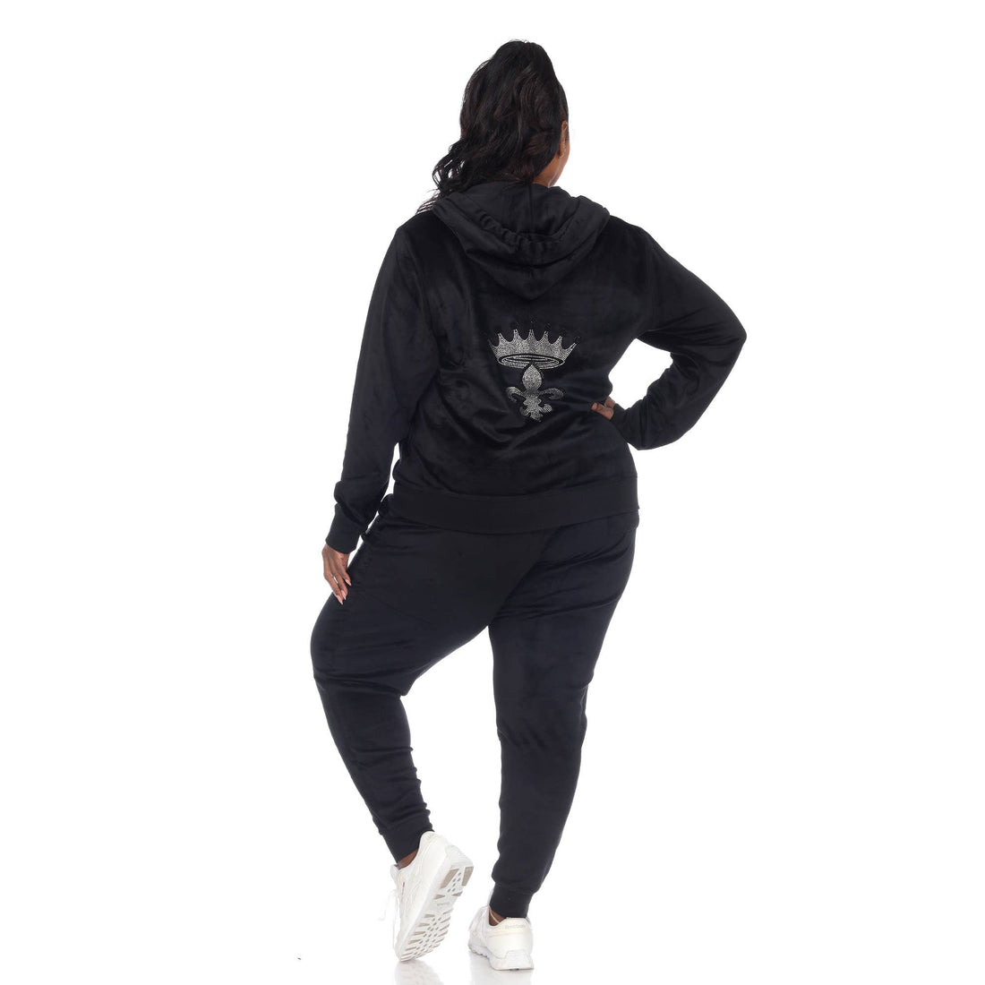 Plus Size Rhinestone 2 Piece Velour Tracksuit Set