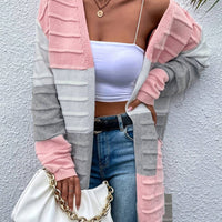 FASHION BIG POCKET COLOR MATCHING CARDIGAN