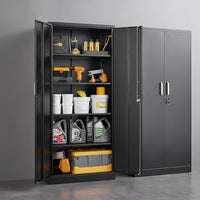 Black Metal Storage Cabinet With Locking Adjustable Shelves