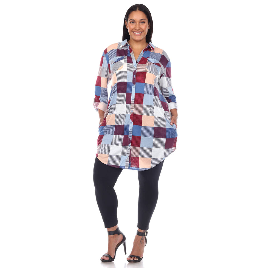 Plus Size Plaid Tunic Shirt