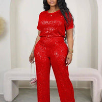 Sequin Short Sleeve Two-Piece Set