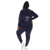 Plus Size Rhinestone 2 Piece Velour Tracksuit Set