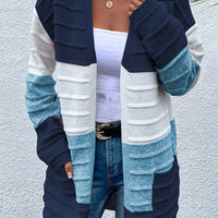 FASHION BIG POCKET COLOR MATCHING CARDIGAN