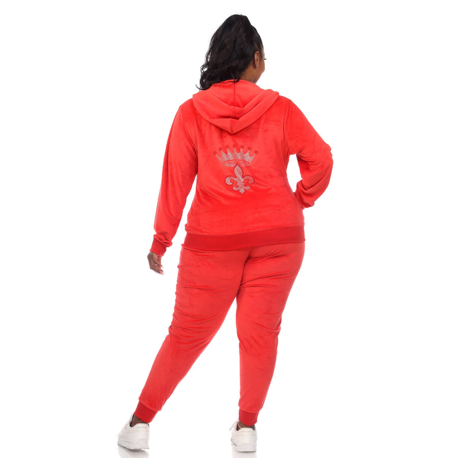 Plus Size Rhinestone 2 Piece Velour Tracksuit Set