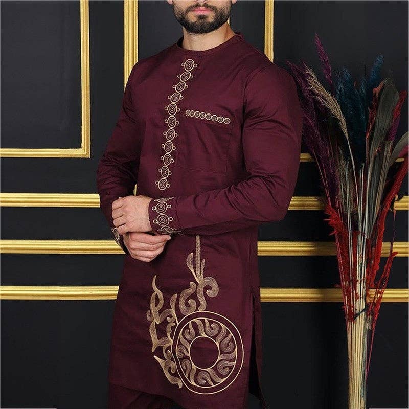 Men's Embroidered Casual Long Sleeve Long Pants Set