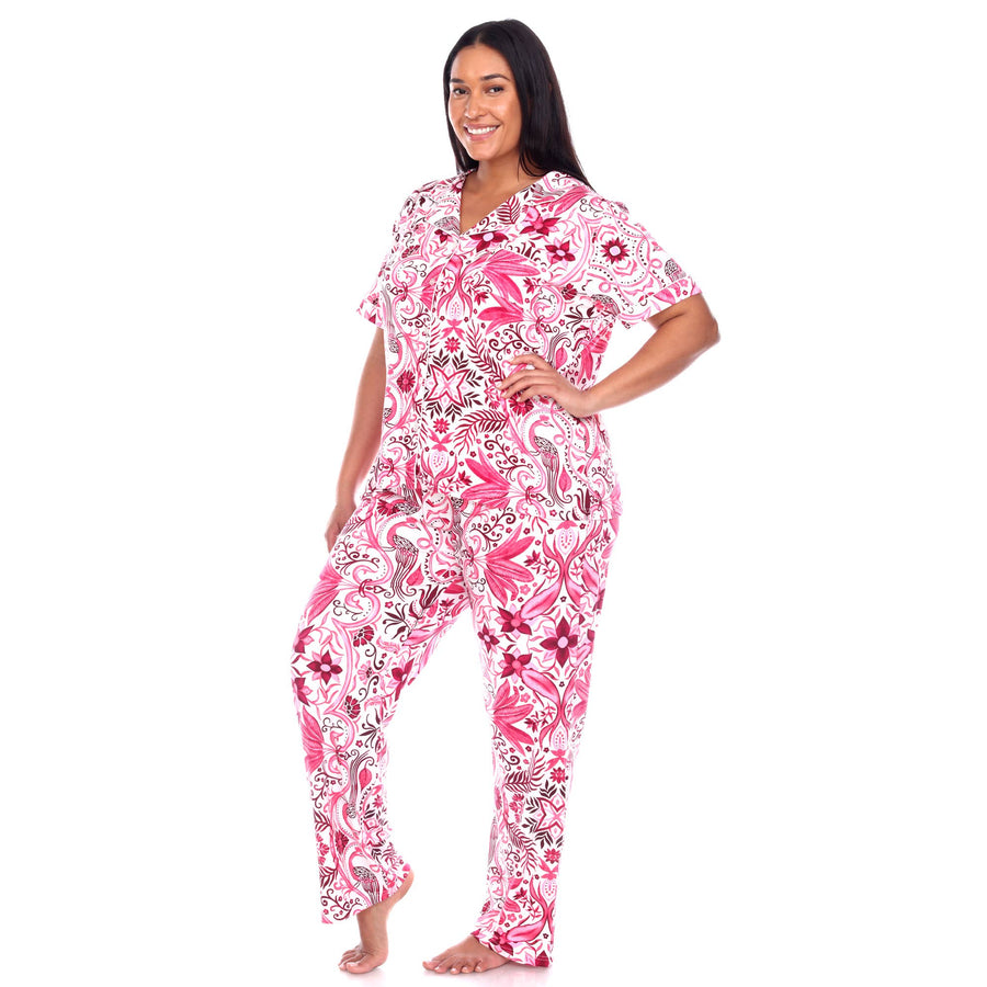 Plus Size Short Sleeve & Pants Tropical Pajama Set