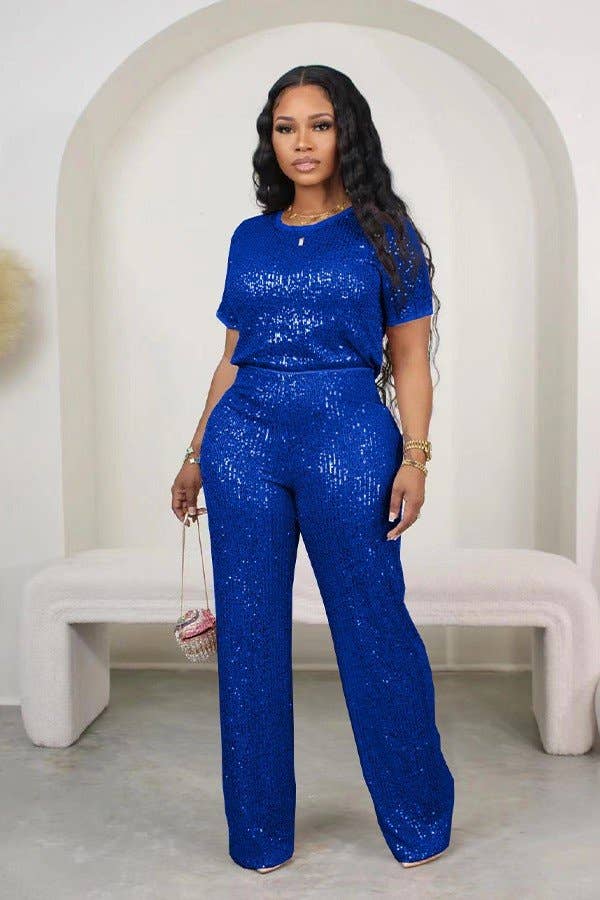Sequin Short Sleeve Two-Piece Set