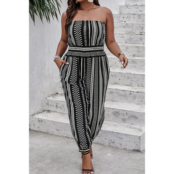 Plus Size Print Off Shoulder Sleeveless Jumpsuit