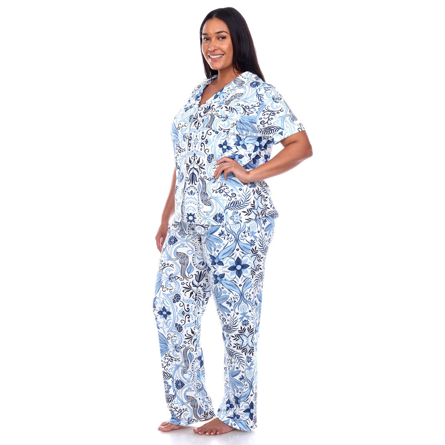 Plus Size Short Sleeve & Pants Tropical Pajama Set