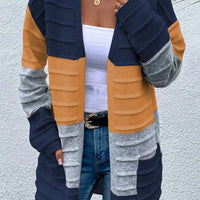 FASHION BIG POCKET COLOR MATCHING CARDIGAN