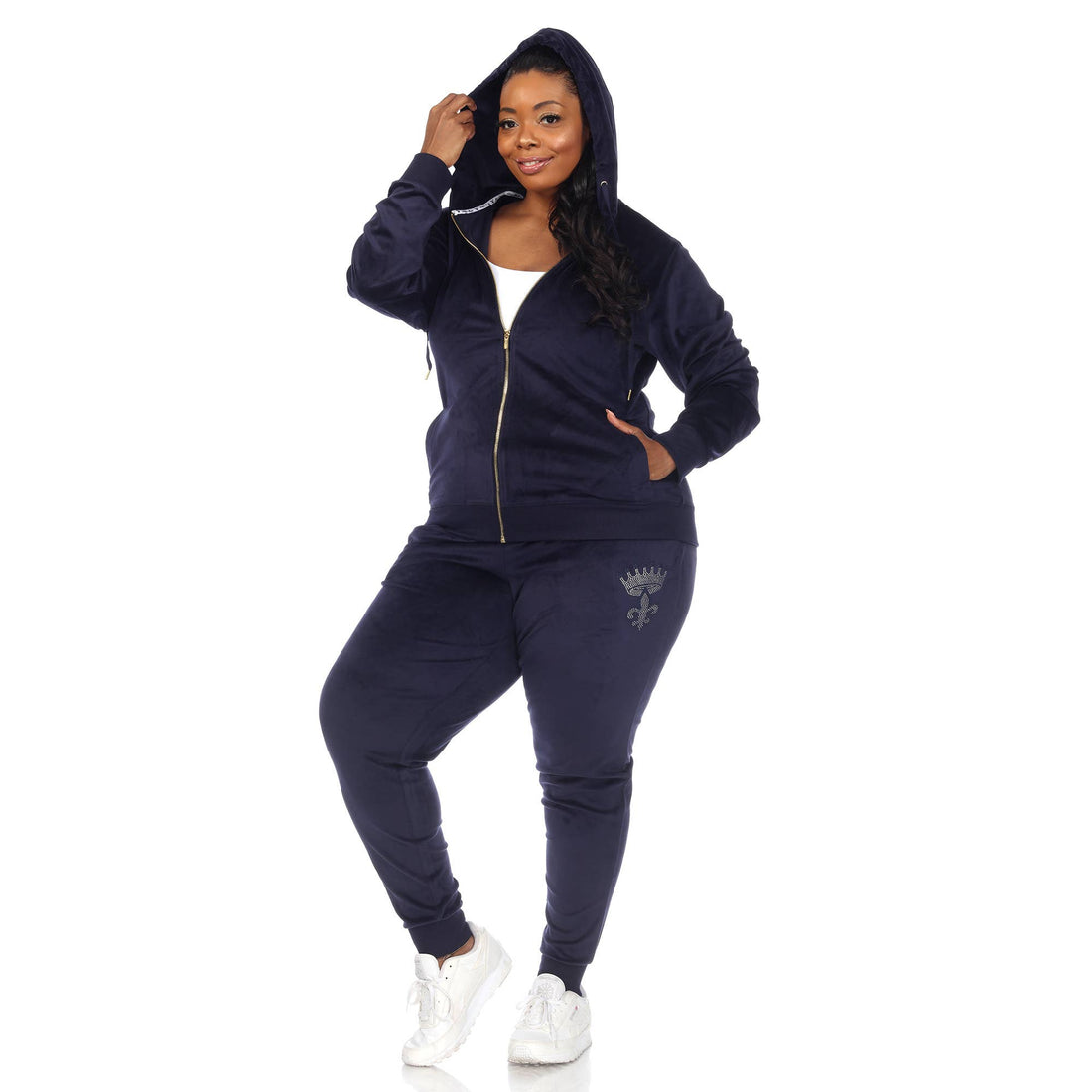 Plus Size Rhinestone 2 Piece Velour Tracksuit Set