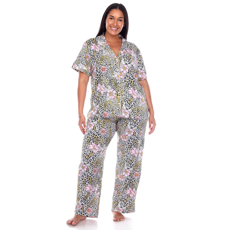 Plus Size Short Sleeve & Pants Tropical Pajama Set