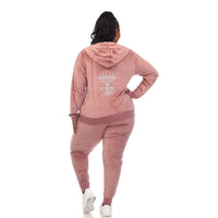 Plus Size Rhinestone 2 Piece Velour Tracksuit Set